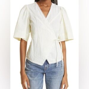 Ganni Seersucker wrap blouse. SZ small